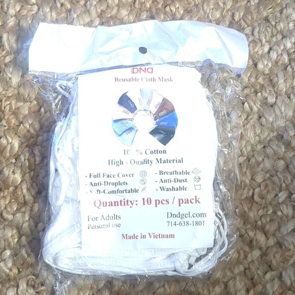 DNDgel 10 Pack Cotton Cloth Face Mask White Comfortable Washable Salon - Picture 1 of 5